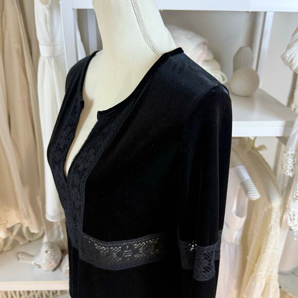 Boston Proper women's sz. small Velour black boho deep v neck blouse lace - Picture 6 of 8